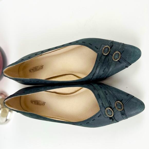 Seychelles Leather/Suede Pointed Toe Flats with Stitching & Buckle Design Size 8 - Picture 10 of 11
